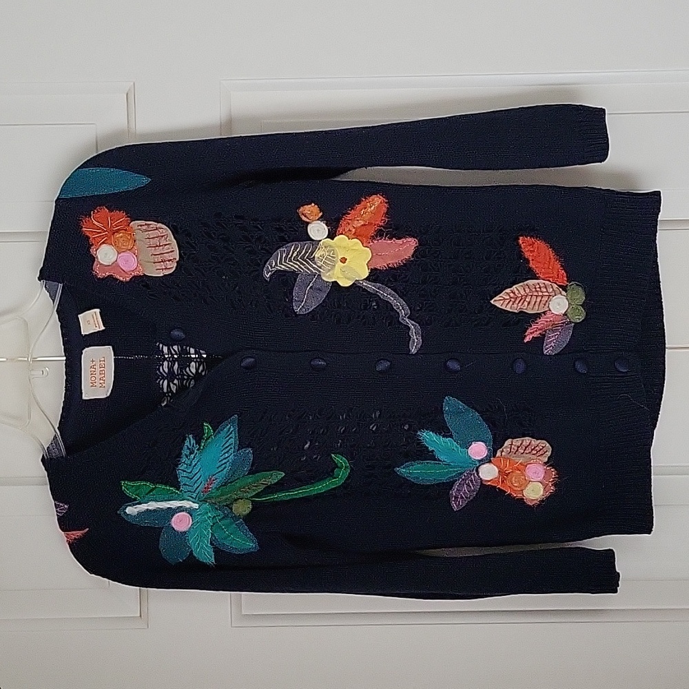 Anthropologie Mona+Mabel Womens lace work mixed media cardigan sz xs Art To Wear